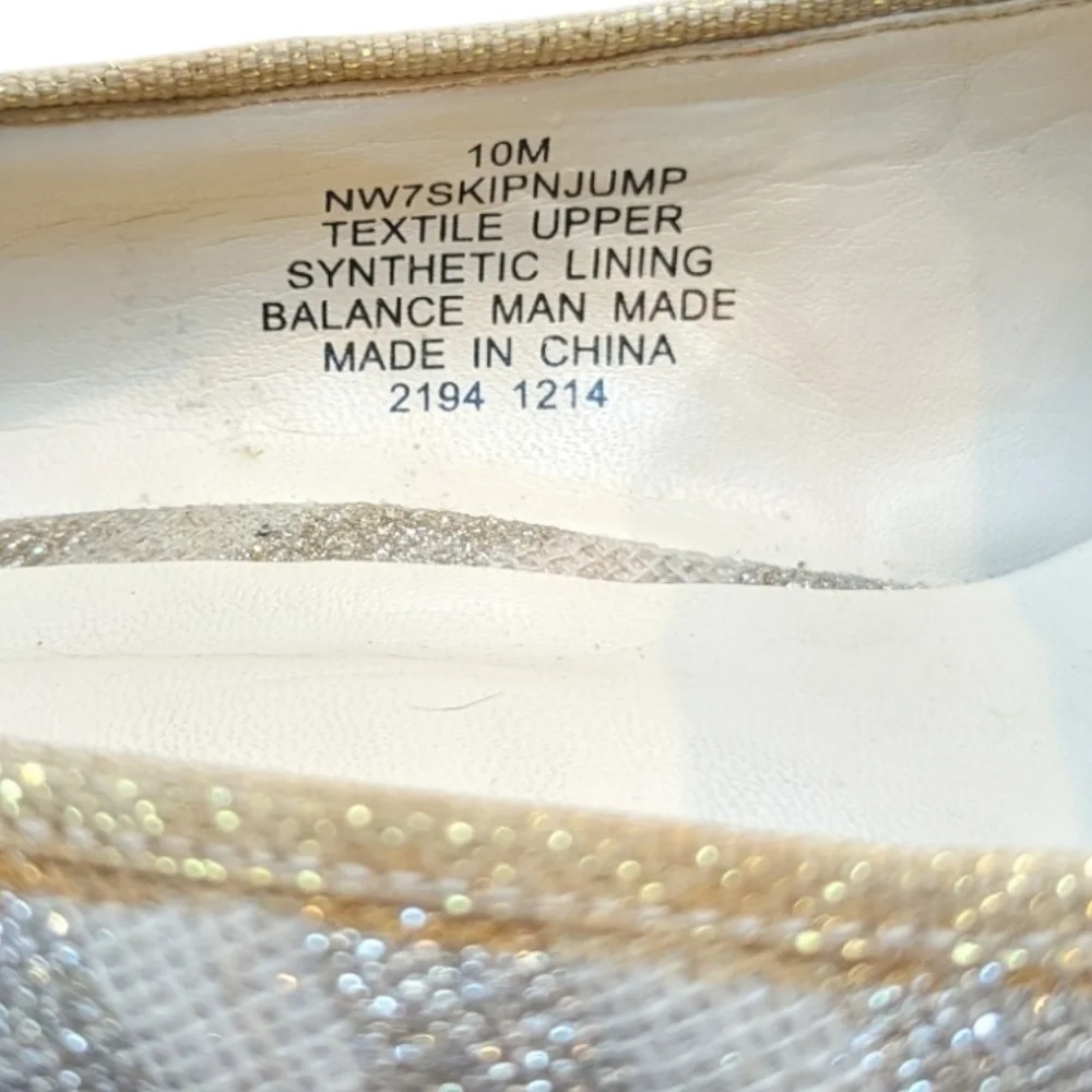 NINE West Cream & Metallic Striped Rope Platform Wedge Slip On Espadrilles (10)